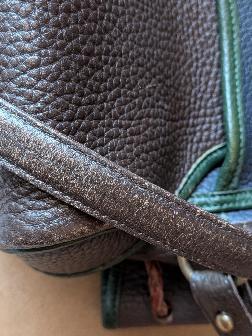 Dooney & Bourke Pebbled Blue Leather Saddle Bag with Green Trim - Picture 8 of 9